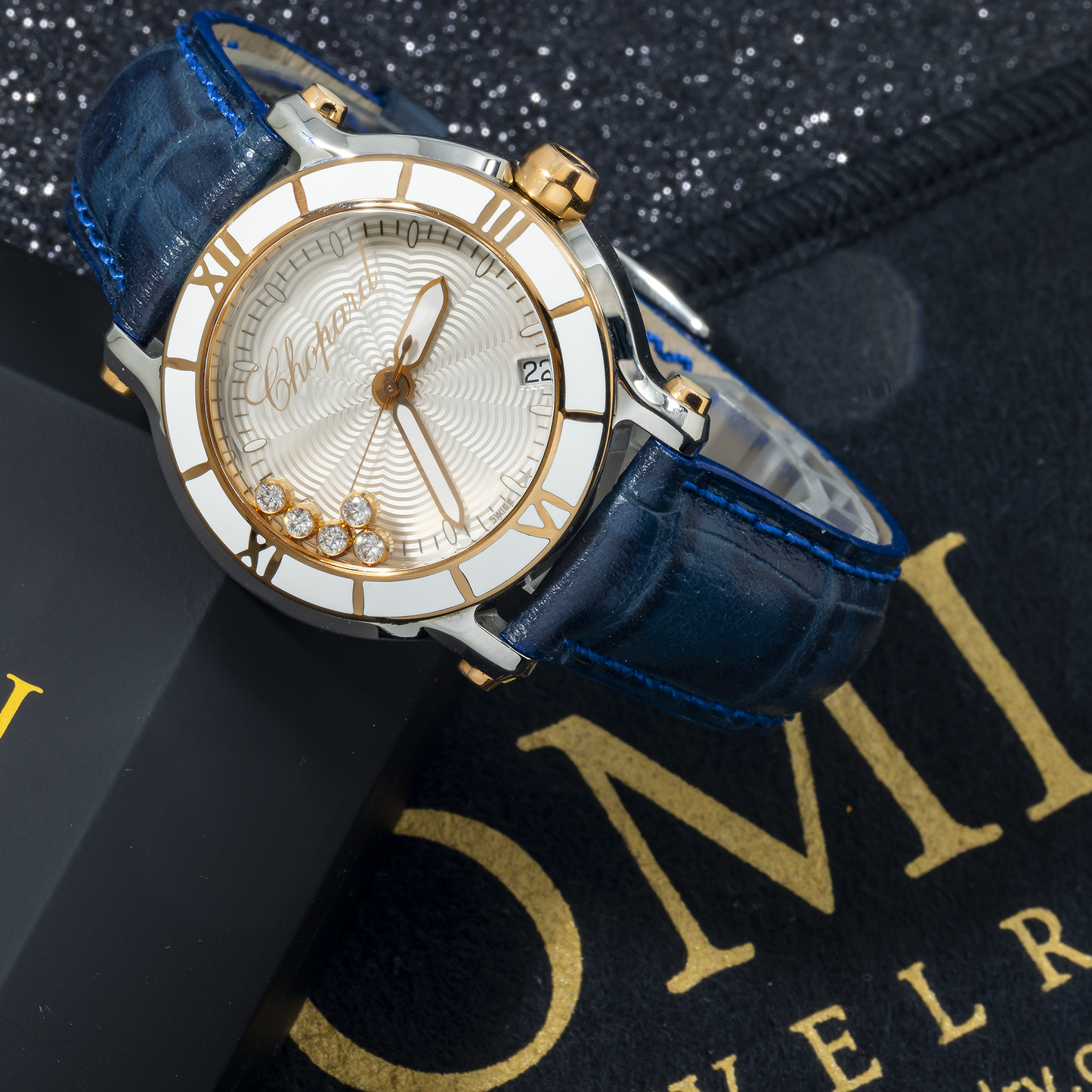 CHOPARD HAPPY SPORT 8475 36MM SILVER DIAL AND ROSE GOLD BEZEL