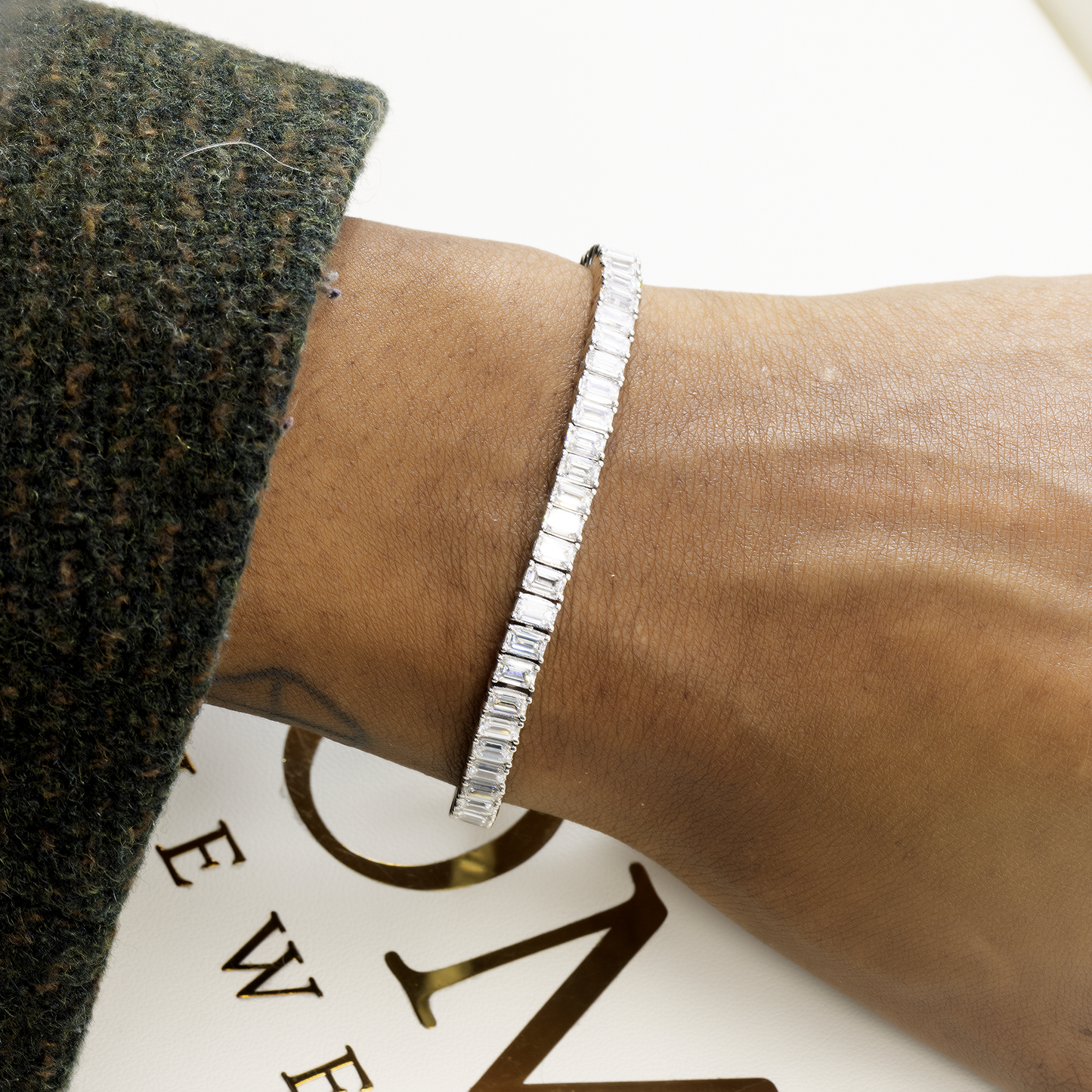 14K GOLD EMERALD CUT LAB DIAMOND TENNIS BRACELET 10.02 CT