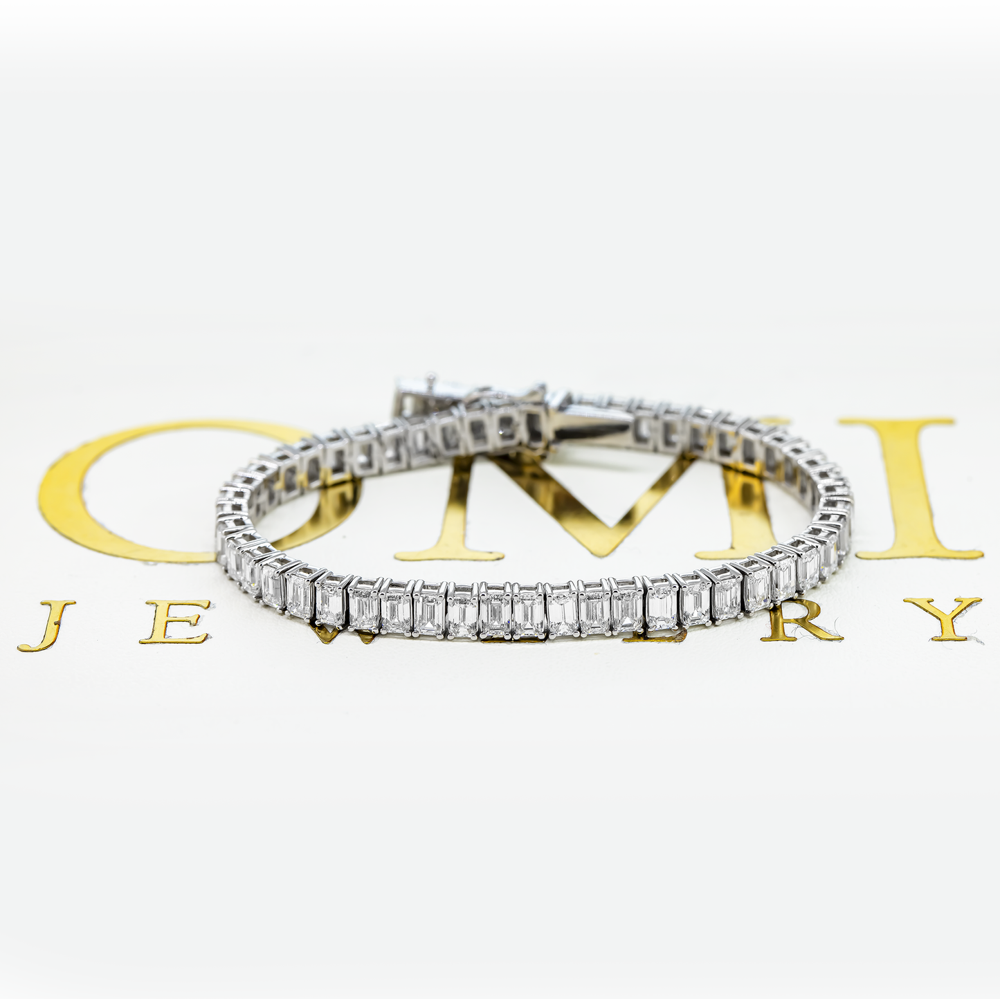 14K GOLD EMERALD CUT LAB DIAMOND TENNIS BRACELET 10.02 CT