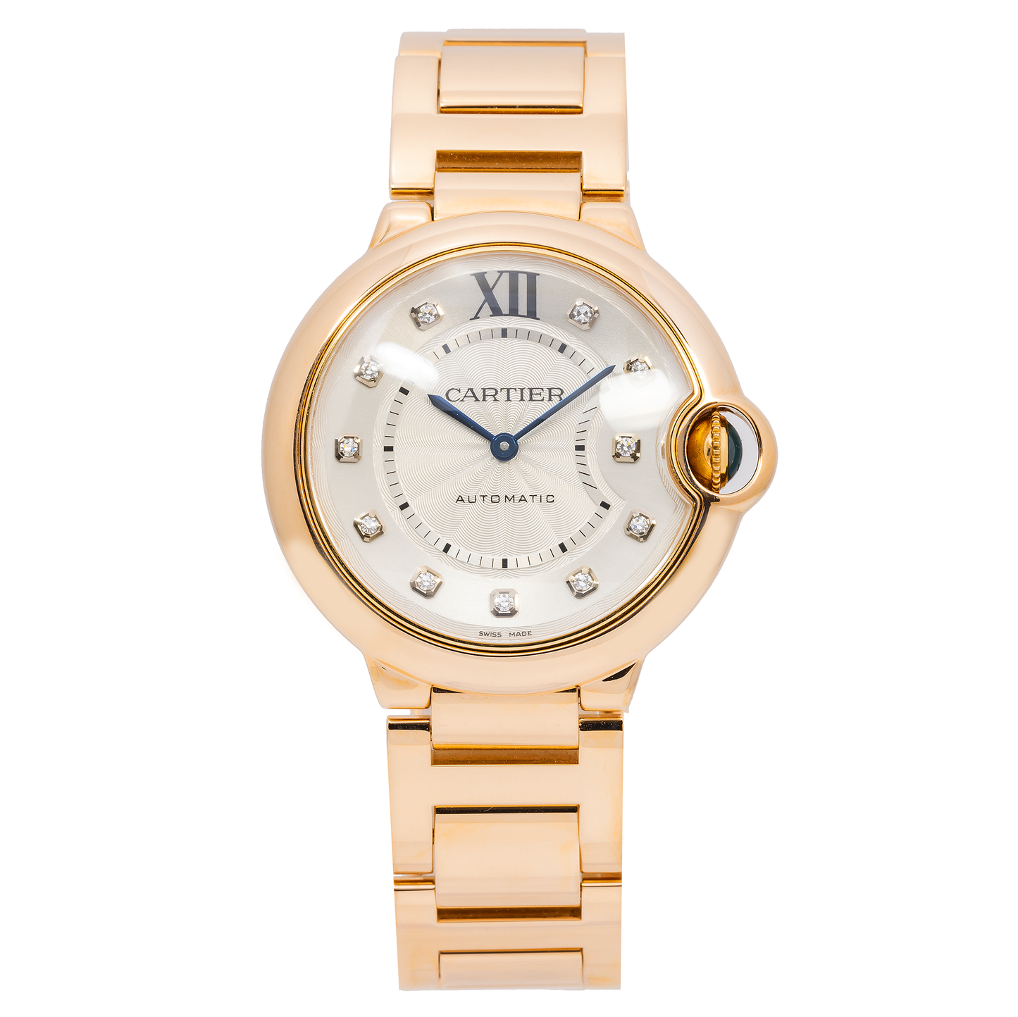 CARTIER BALLON BLEU WJBB0005 36MM SILVER DIAMOND DIAL WITH ROSE GOLD BRACELET