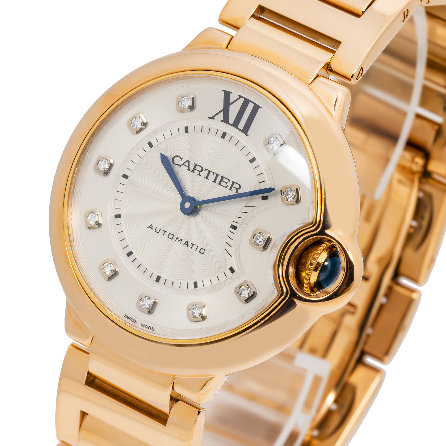 CARTIER BALLON BLEU WJBB0005 36MM SILVER DIAMOND DIAL WITH ROSE GOLD BRACELET
