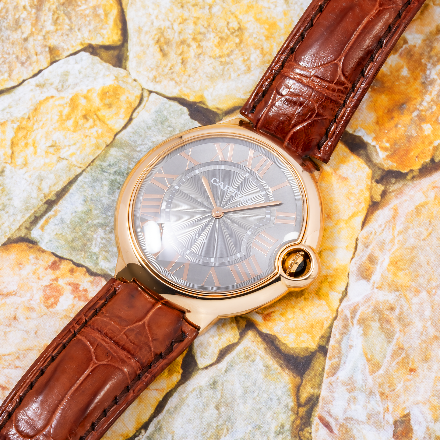 CARTIER BALLON BLEU DE CARTIER W6920089 40MM GRAY GUILLOCHÉ DIAL WITH BROWN ALIGATOR LEATHER BRACELET