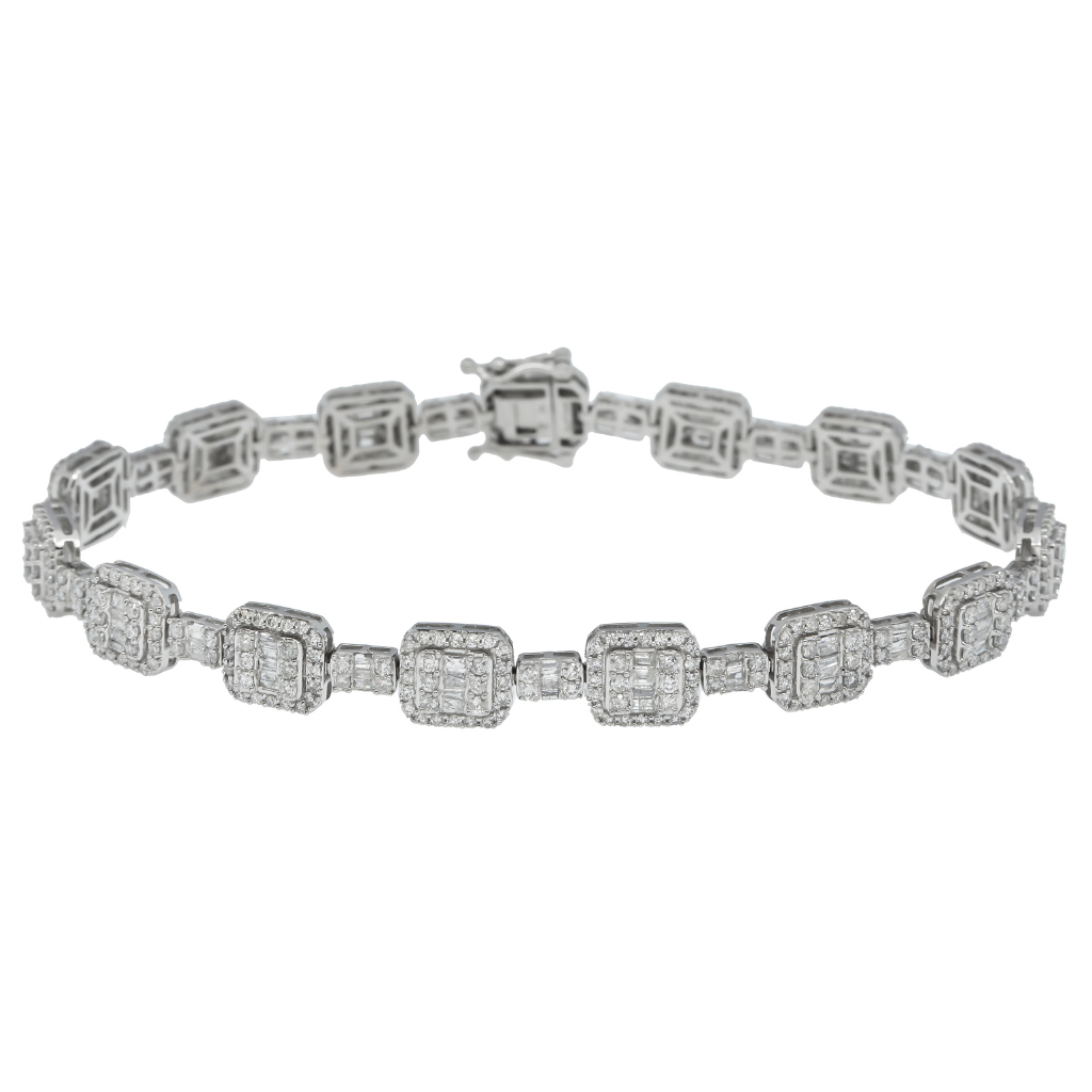 14K GOLD TWO-TONE BAGUETTE DIAMONDS SQUARE BRACELET 4.65 CT