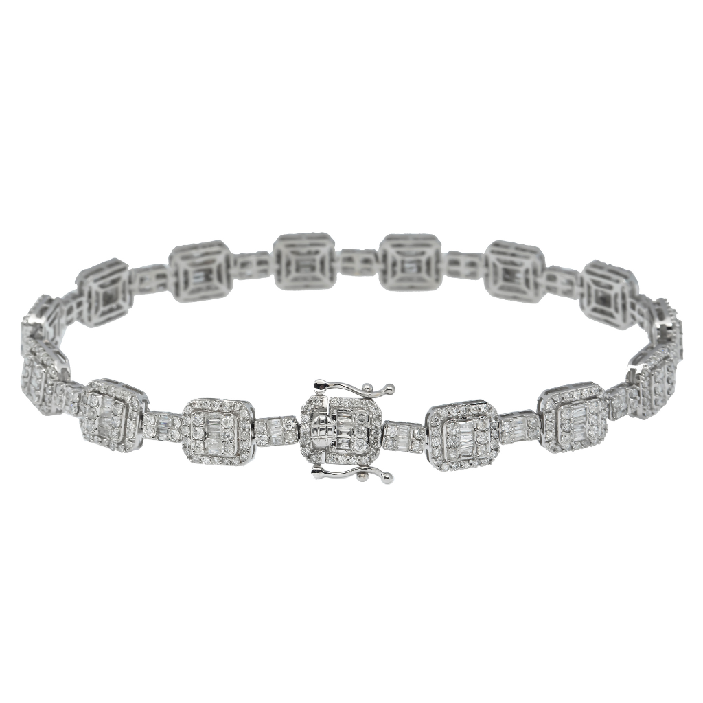 14K GOLD TWO-TONE BAGUETTE DIAMONDS SQUARE BRACELET 4.65 CT