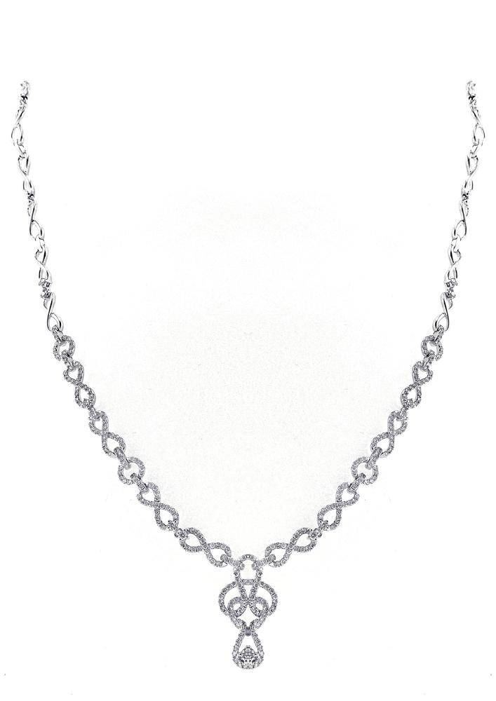 14K White Gold Diamond Necklace With Round Cut Diamonds