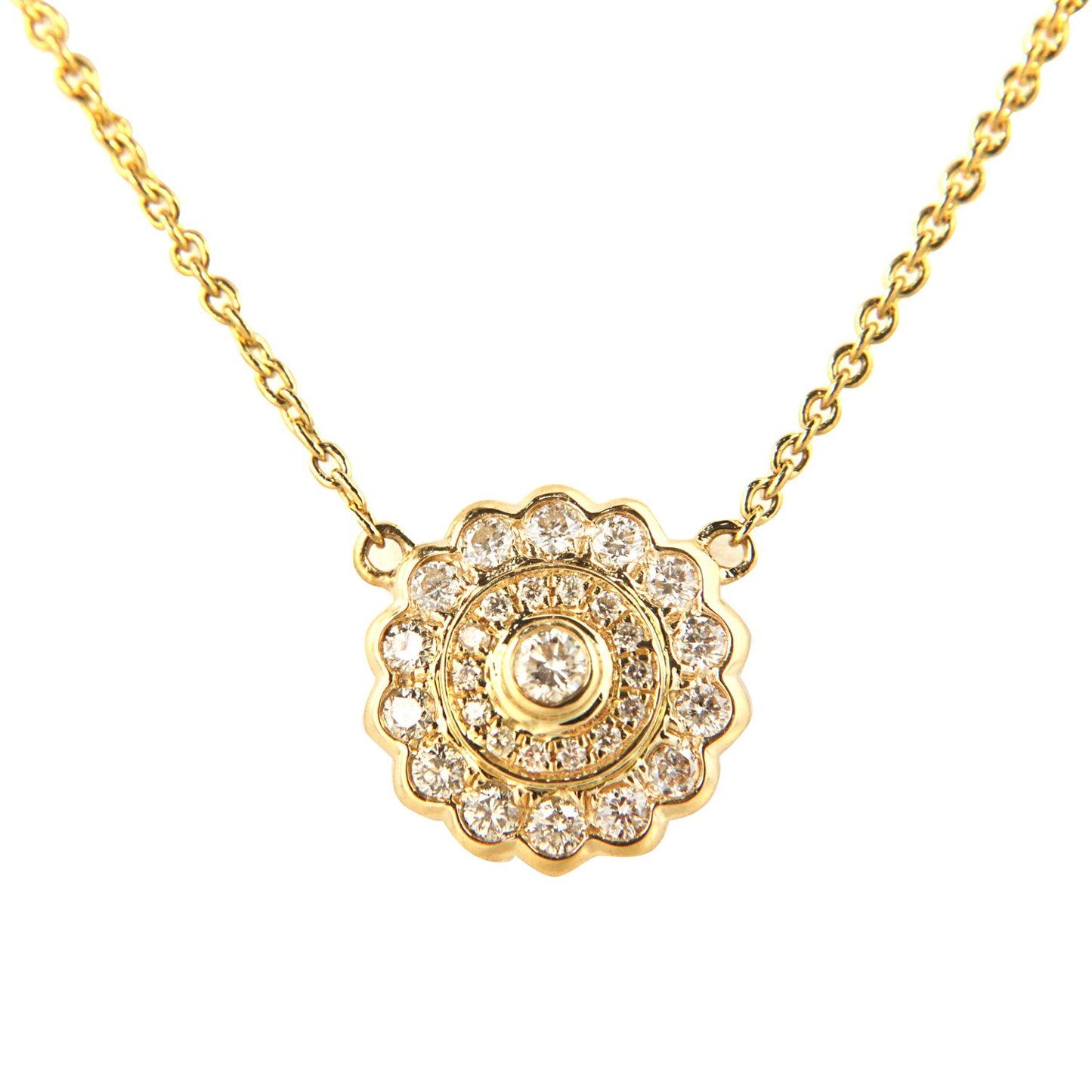 18K Yellow Gold Diamond Flower Pendant with Diamond by the Yard Chain 0.46CT