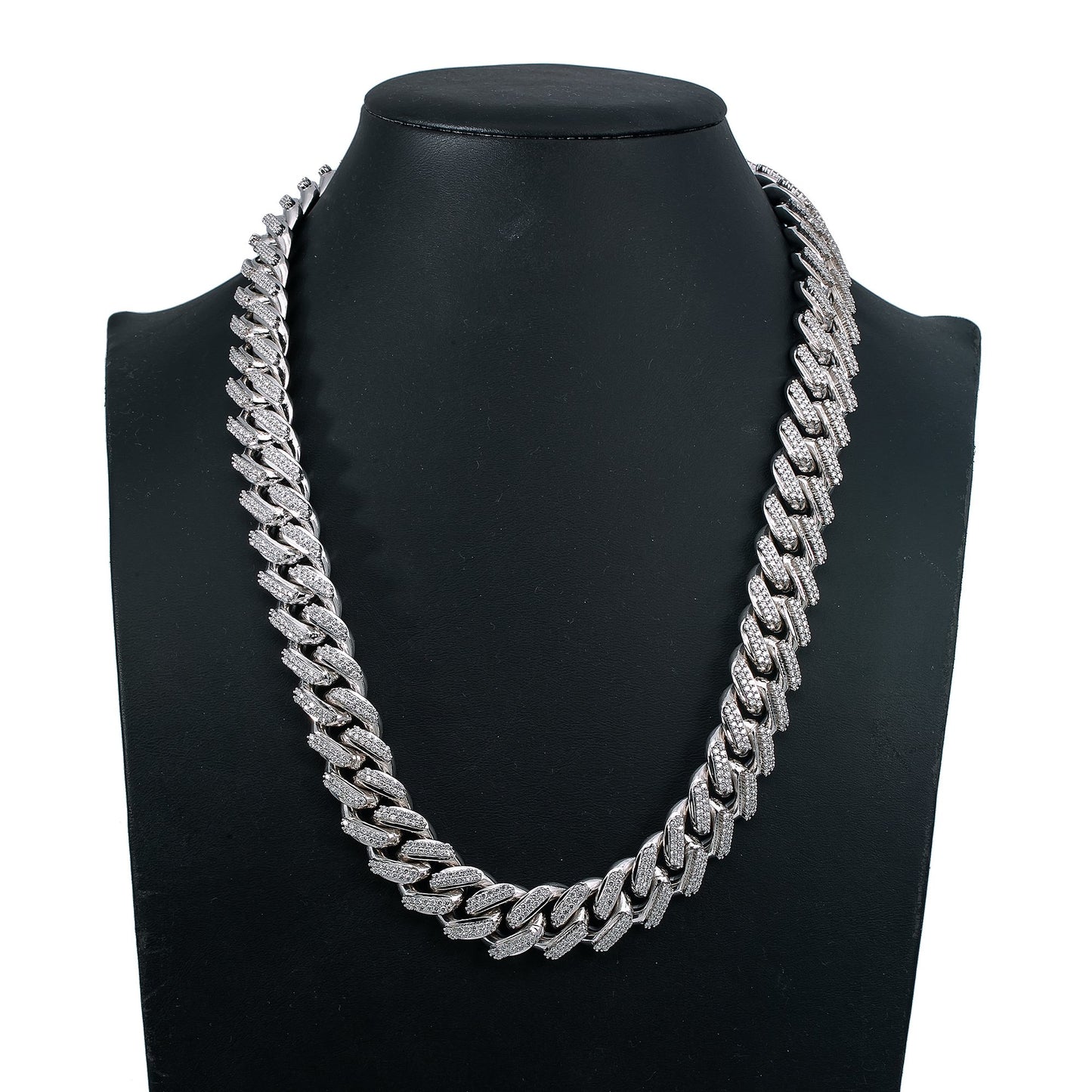 14K White Gold Men's Cuban Link Chain With 30.93 CT Diamonds