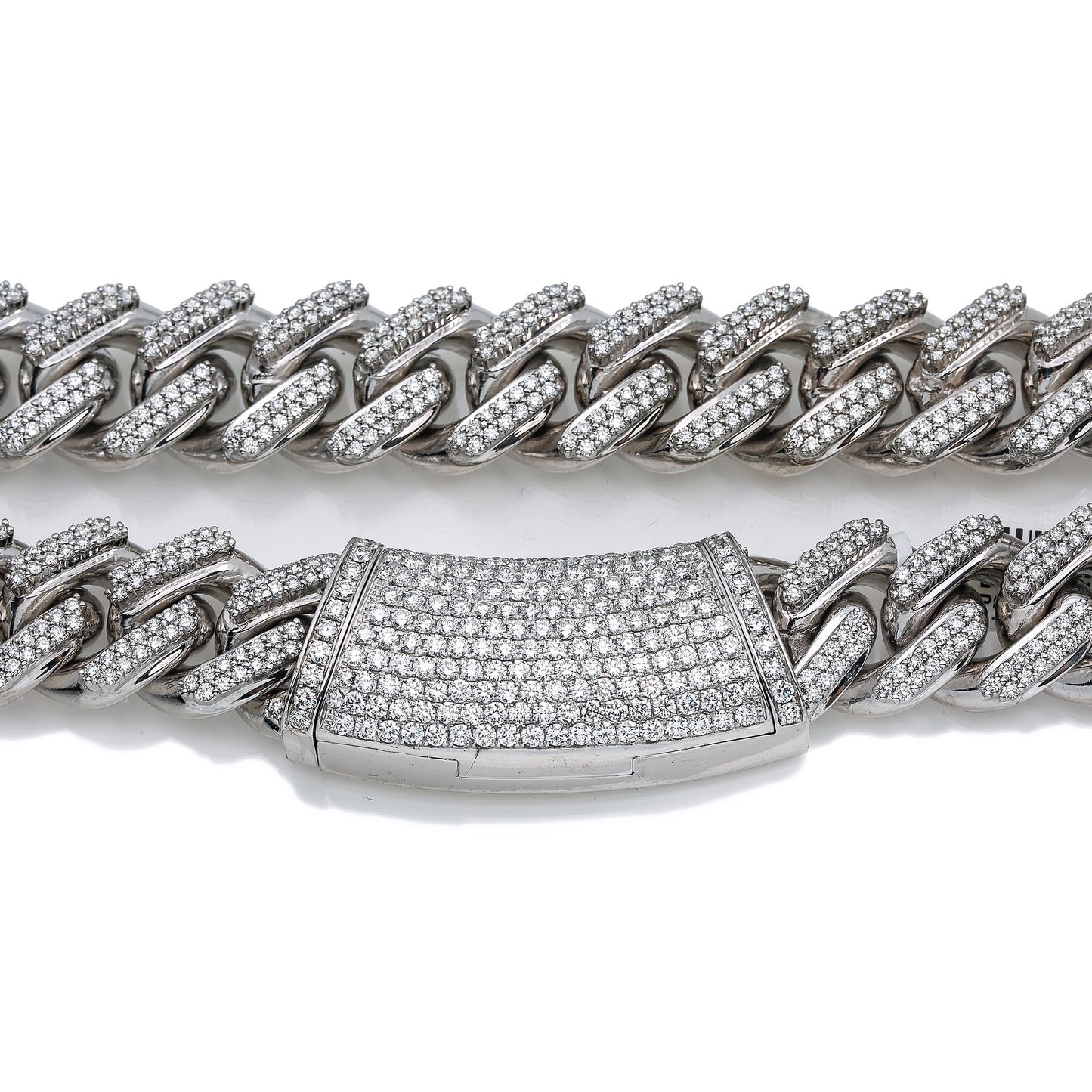 14K White Gold Men's Cuban Link Chain With 30.93 CT Diamonds