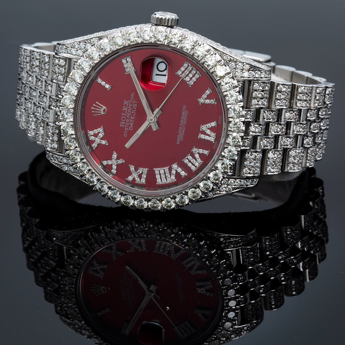 Rolex Datejust II Diamond Watch, 126300 41mm, Red Dial With 11.75CT Diamonds