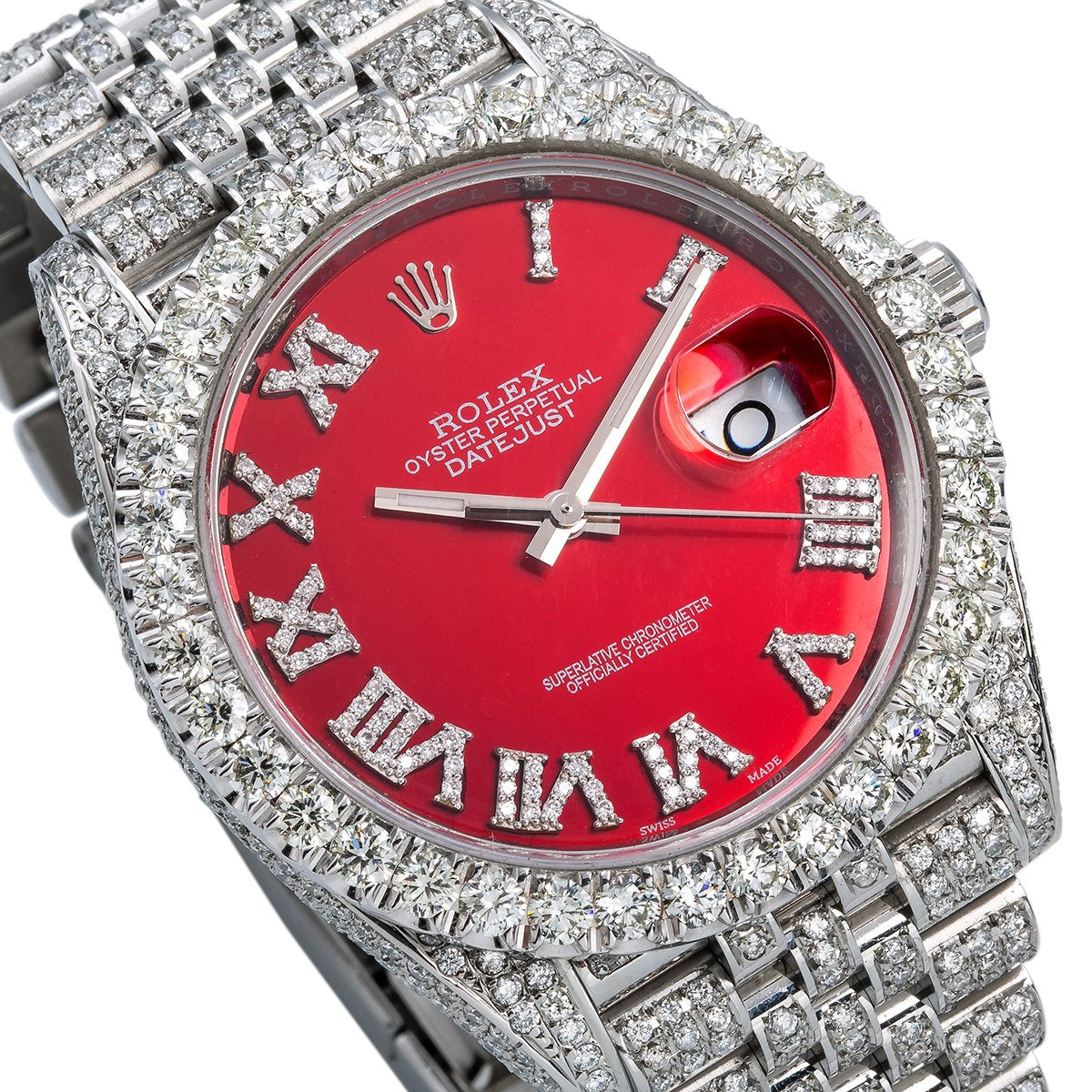 Rolex Datejust II Diamond Watch, 126300 41mm, Red Dial With 11.75CT Diamonds