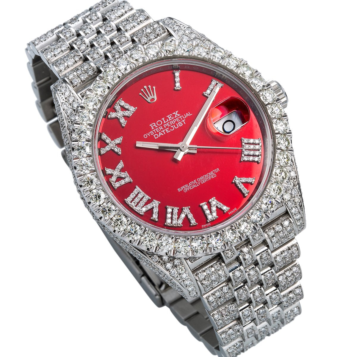 Rolex Datejust II Diamond Watch, 126300 41mm, Red Dial With 11.75CT Diamonds