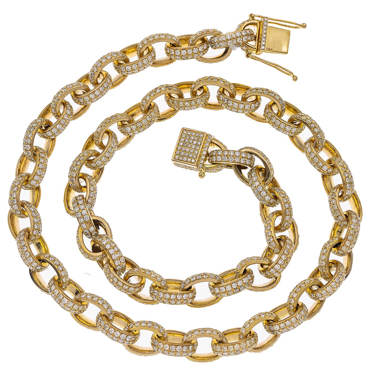 14K Yellow Gold 18" Custom Diamond Chain With 28.36 CT Diamonds