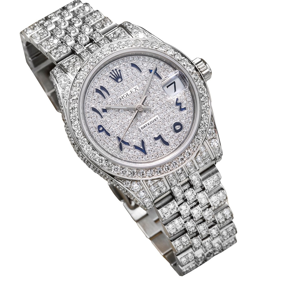 Rolex DateJust Diamond Watch, 179174 26mm, White Diamond Dial Blue Arabic Numerals with CT