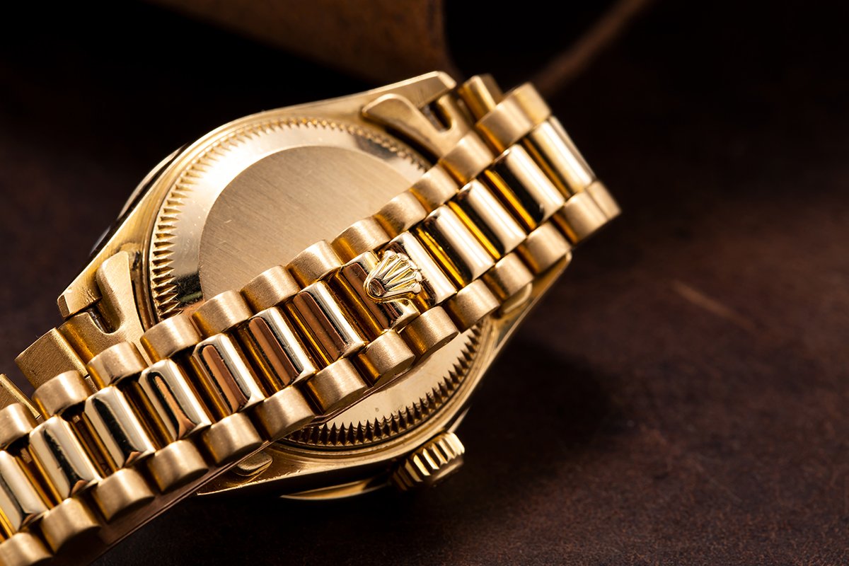 18K Yellow Gold Rolex Diamond Watch, Datejust President 69178, Champagne Dial With 0.80CT Diamond Bezel