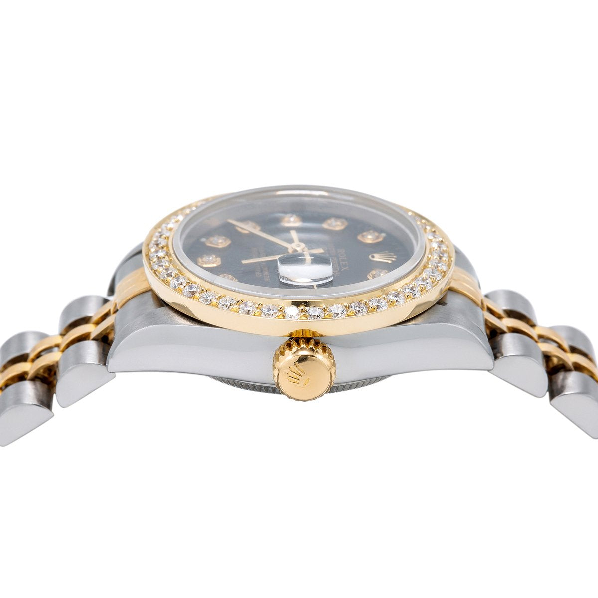 Rolex Datejust Two Tone Diamond Watch, 69713 26mm, Black Dial With 0.90CT Diamond Bezel