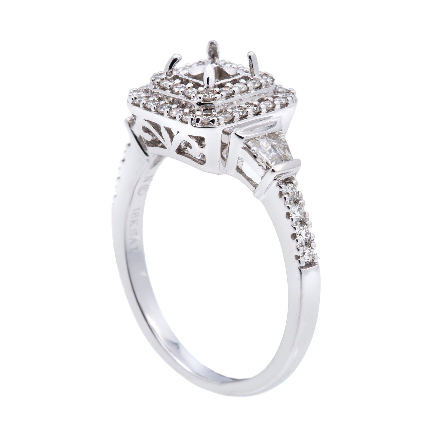 18K White Semi Mount Gold Round Shaped Ring