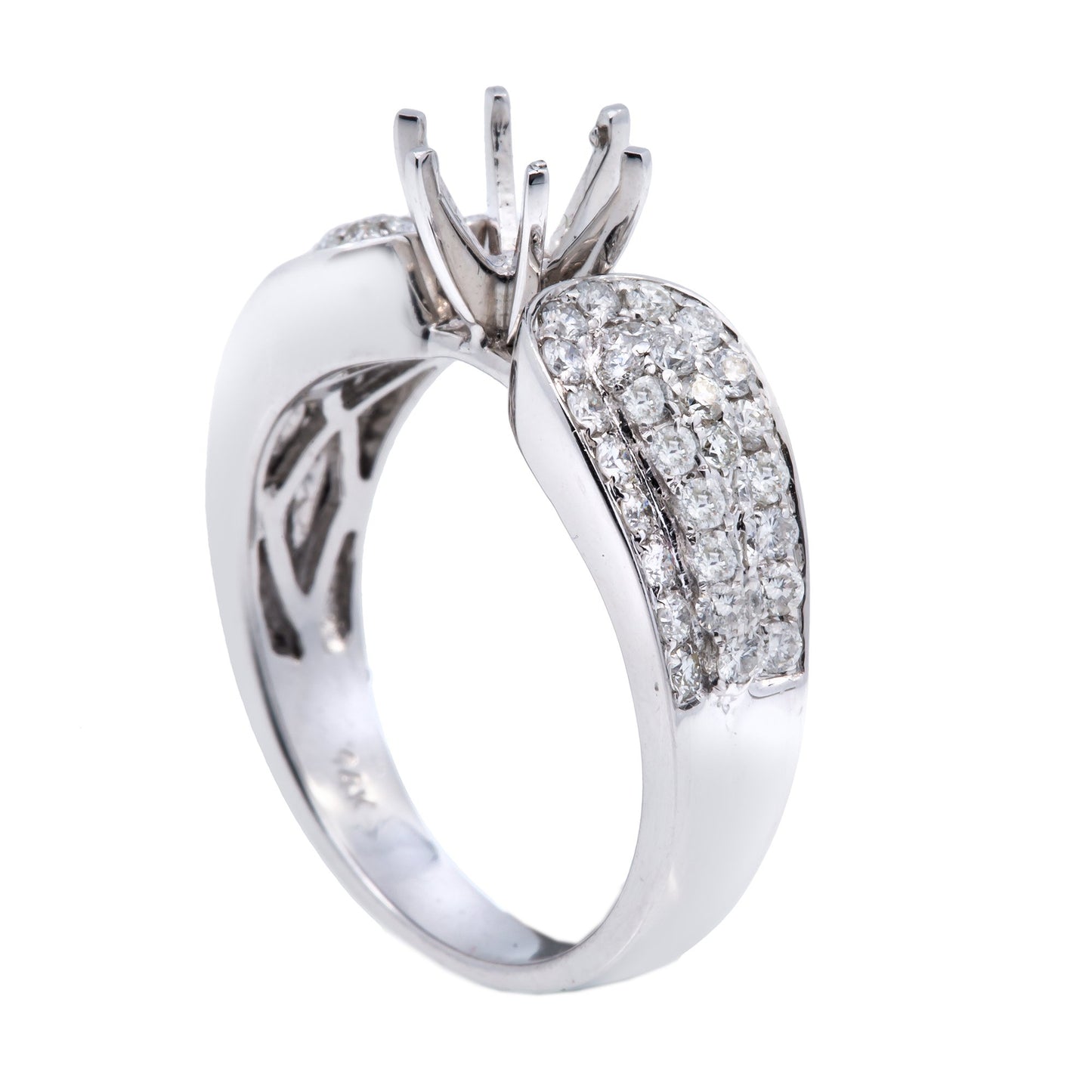 14K White Semi Mount Gold Round Shaped Ring