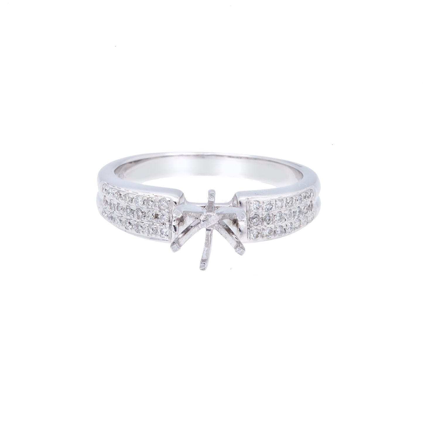 14K White Semi Mount Gold Round Shaped Ring