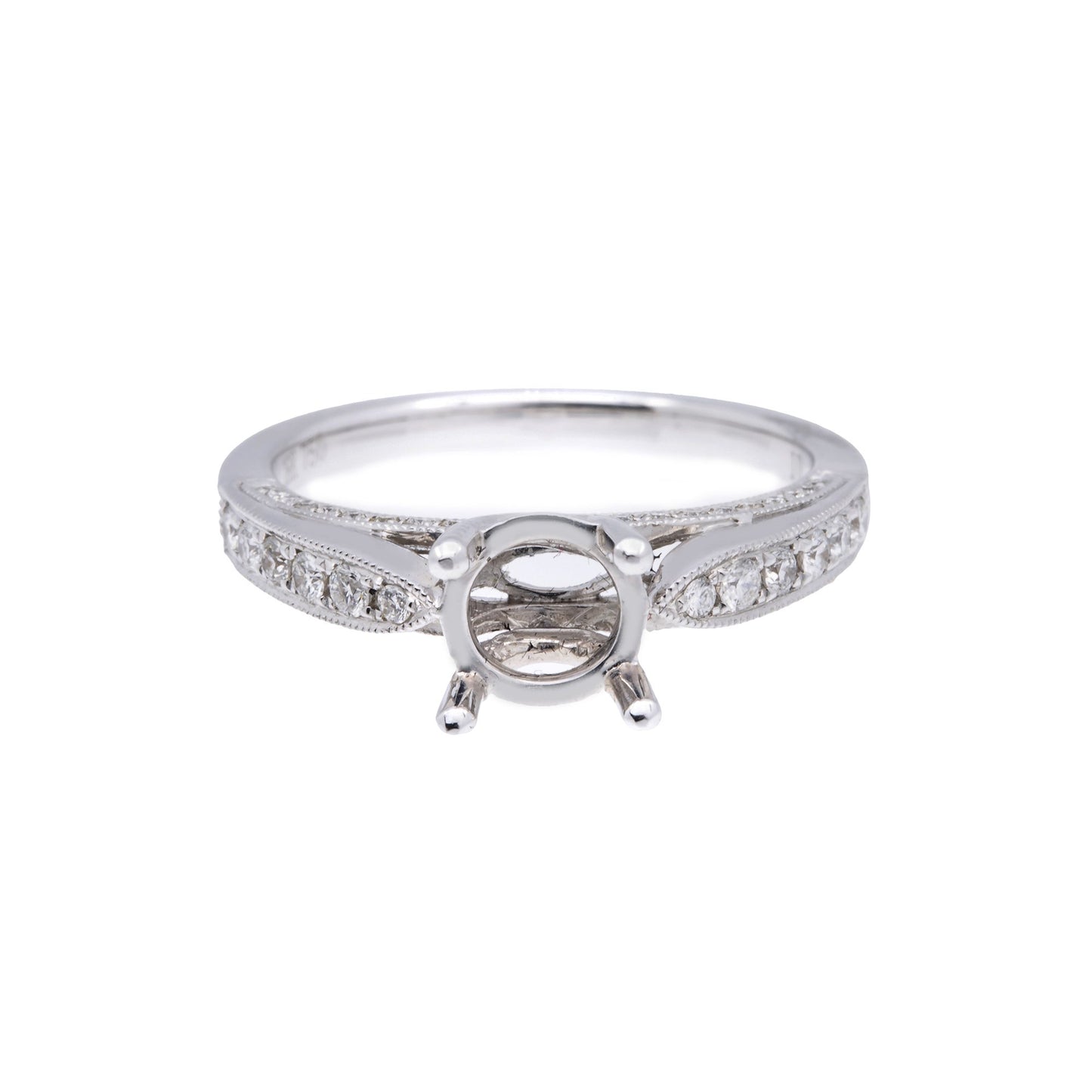 18K White Semi Mount Gold Round Shaped Ring