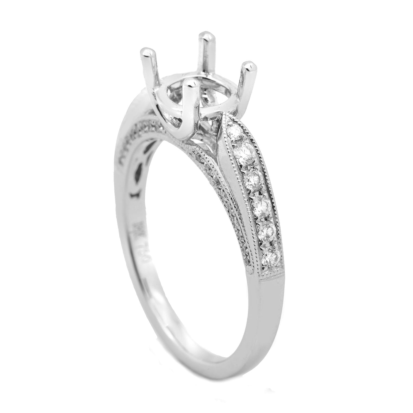 18K White Semi Mount Gold Round Shaped Ring