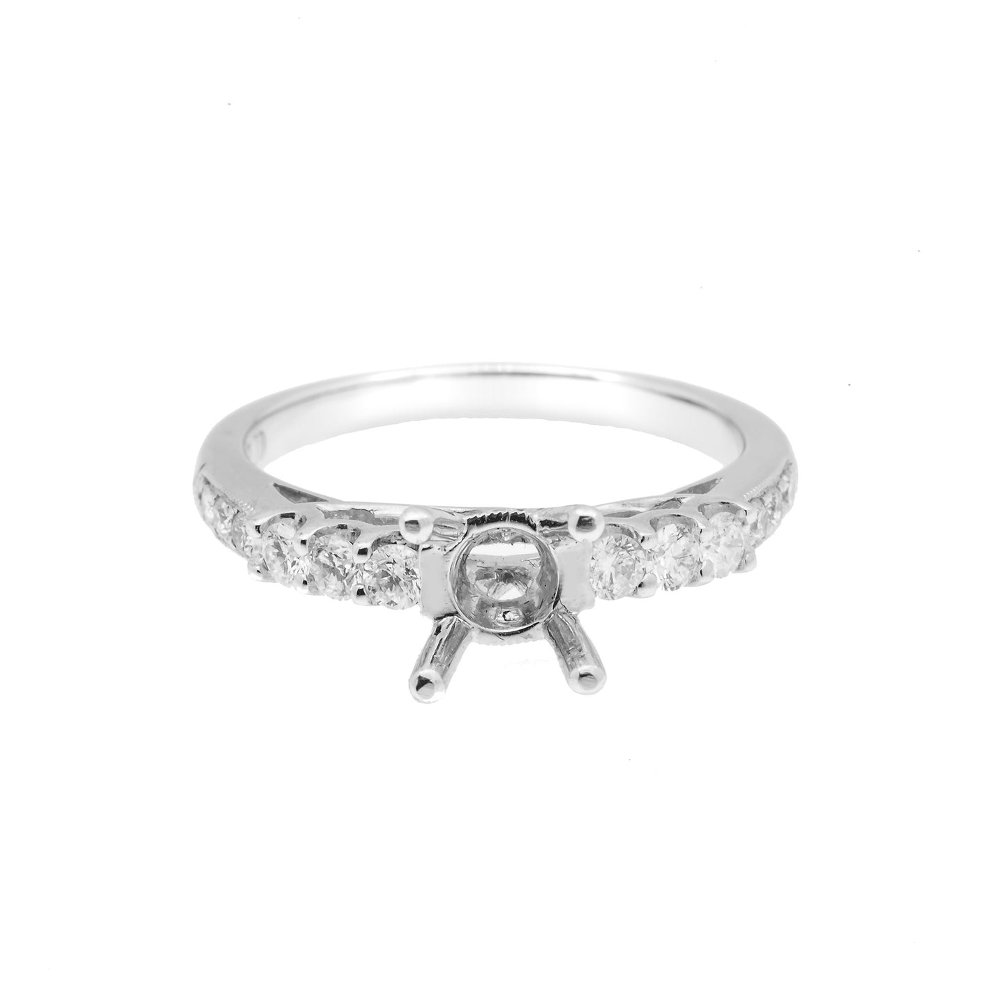 18K White Semi Mount Gold Round Shaped Ring