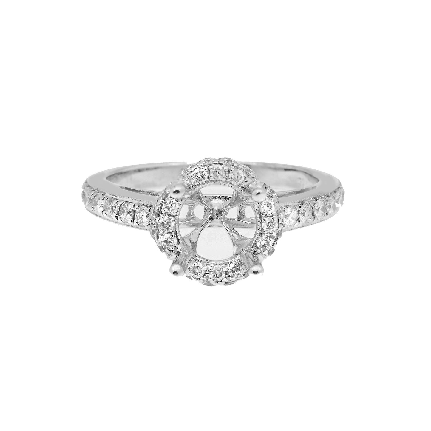18K White Semi Mount Gold Round Shaped Ring