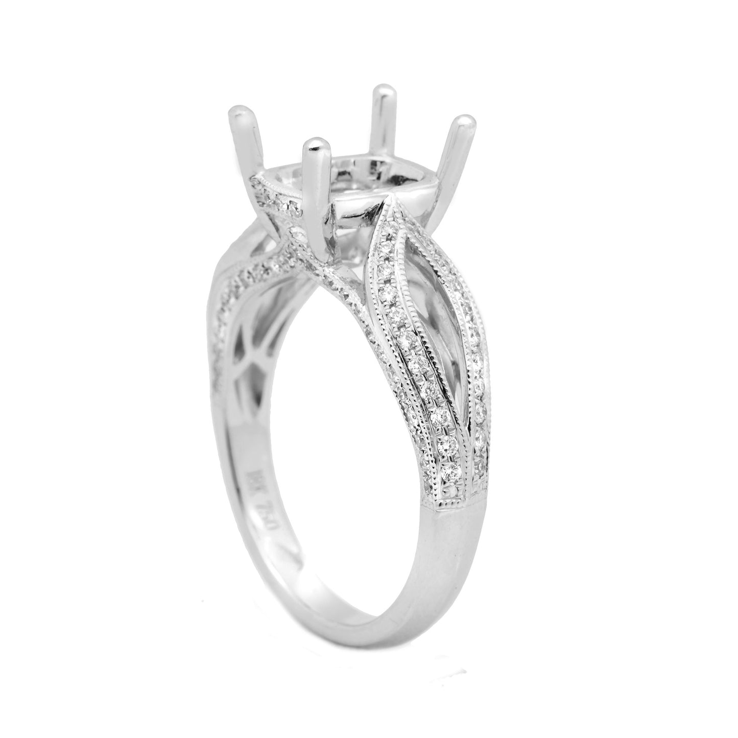 18K White Semi Mount Gold Round Shaped Ring