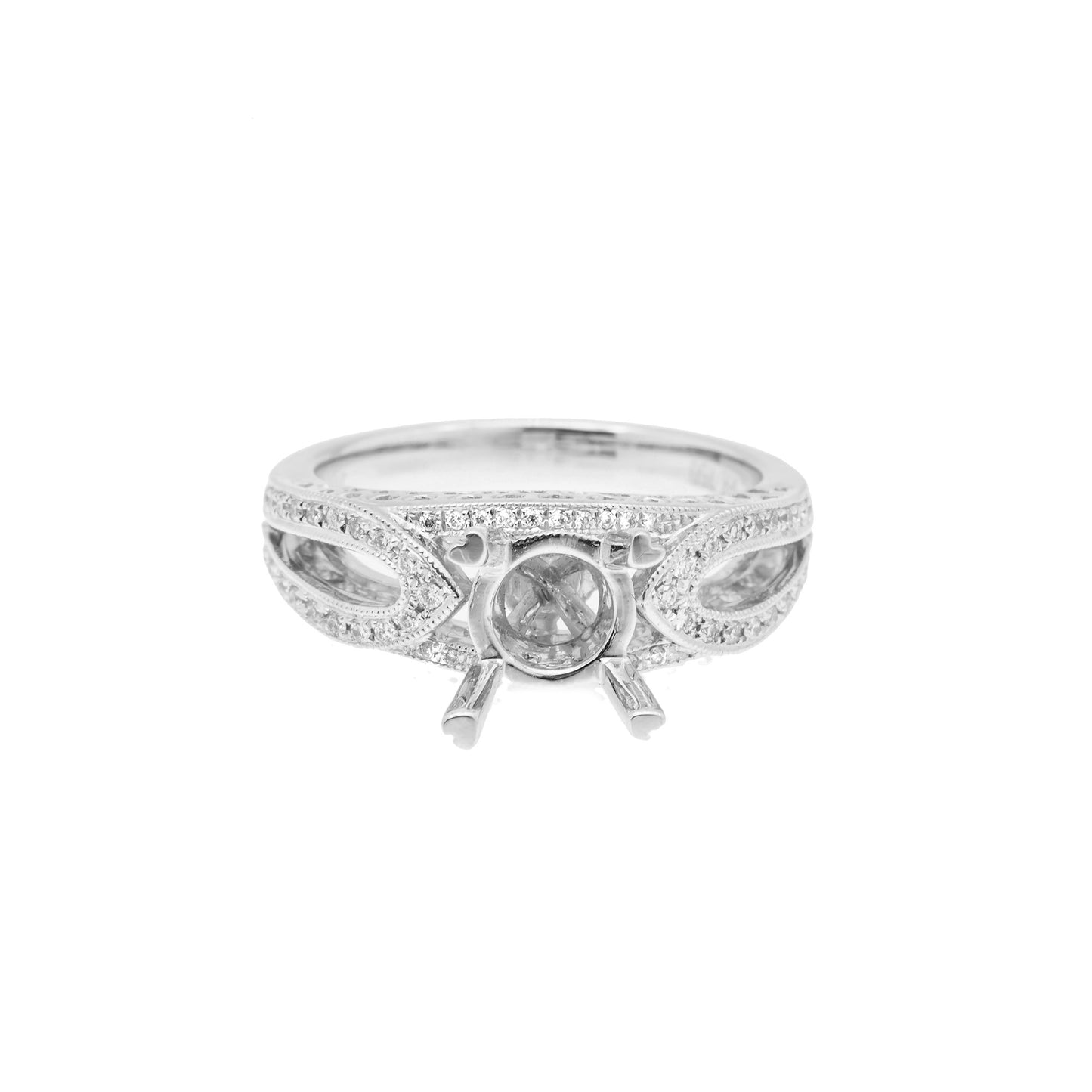 18K White Semi Mount Gold Round Shaped Ring