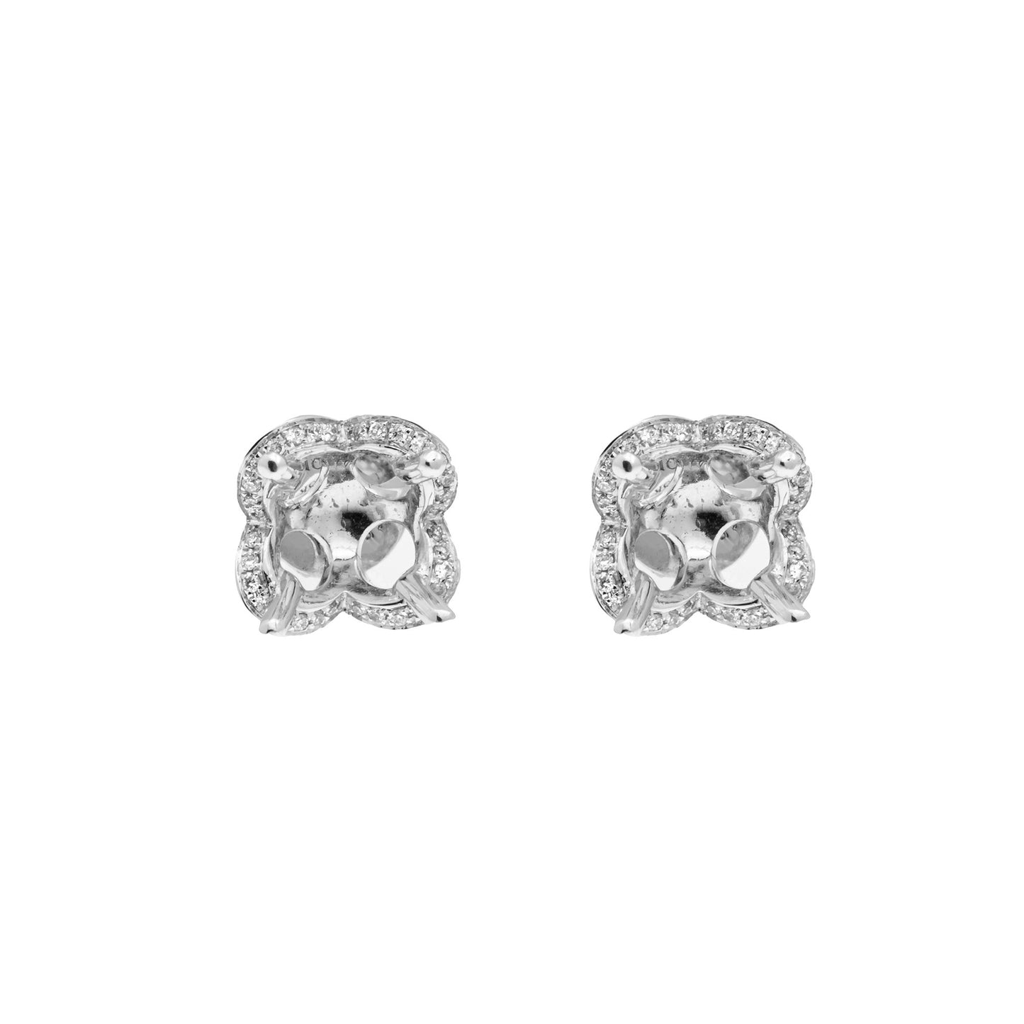 18K White Semi Mount Gold Round Shaped Earrings
