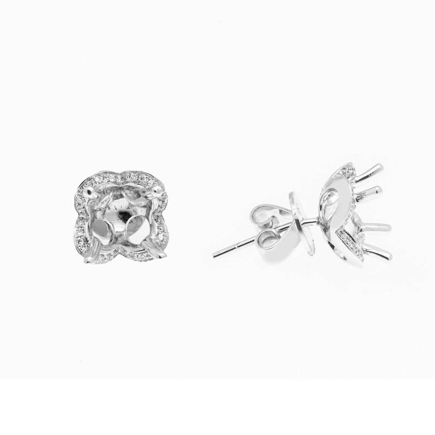 18K White Semi Mount Gold Round Shaped Earrings