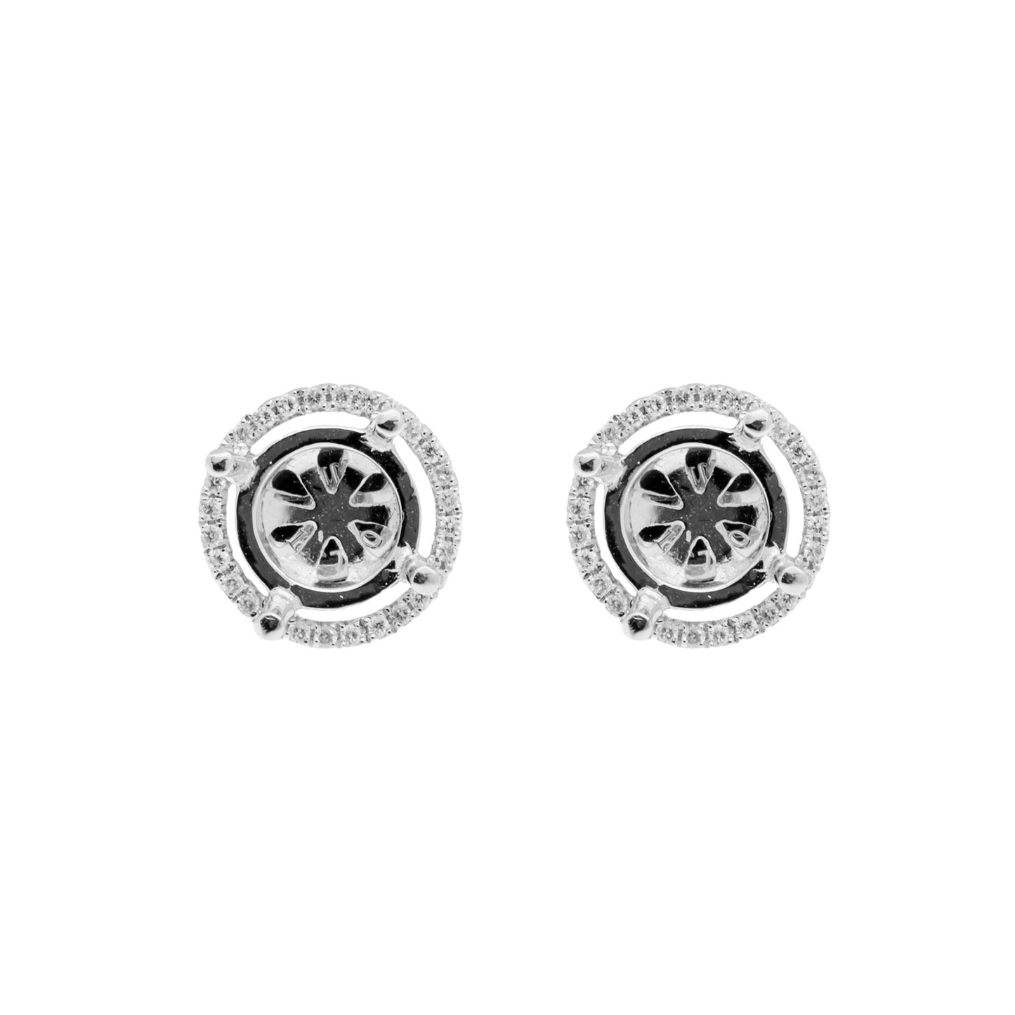 18K White Semi Mount Gold Round Shaped Earrings