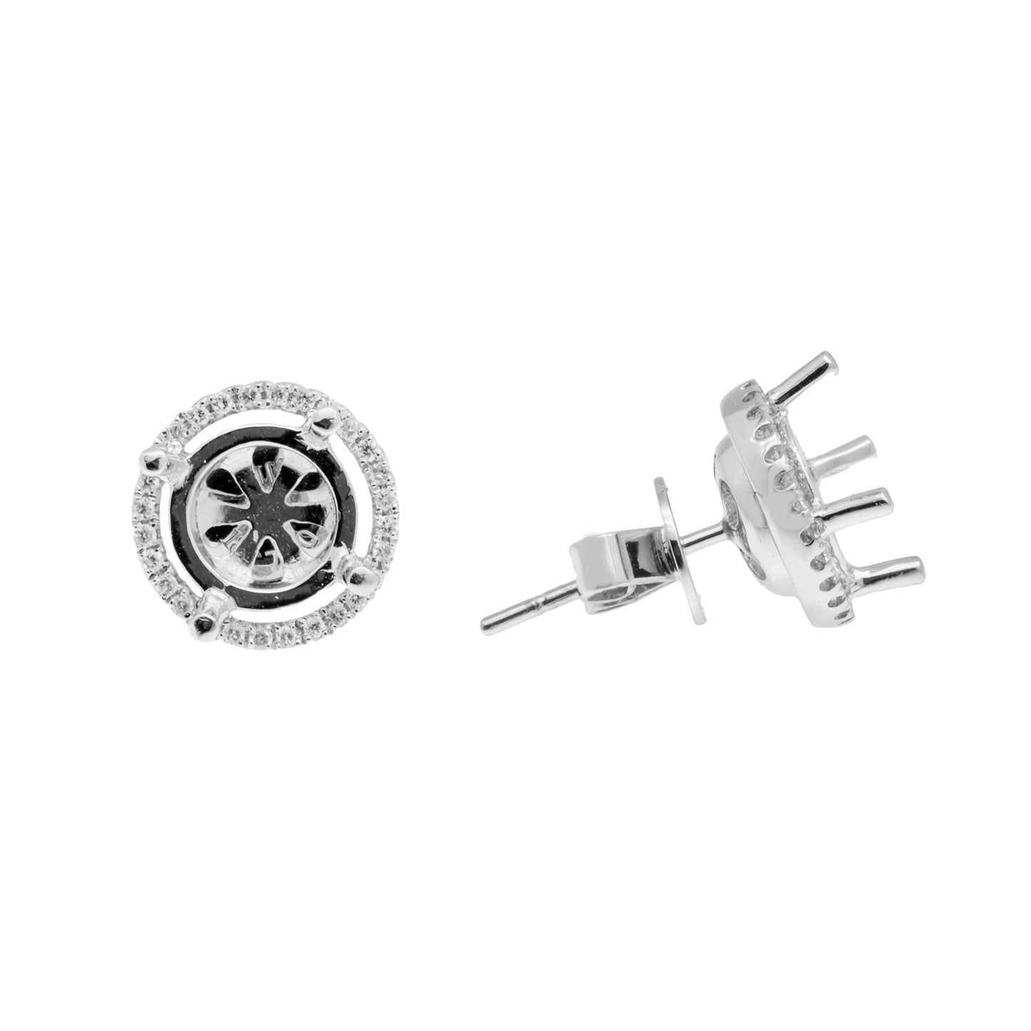 18K White Semi Mount Gold Round Shaped Earrings