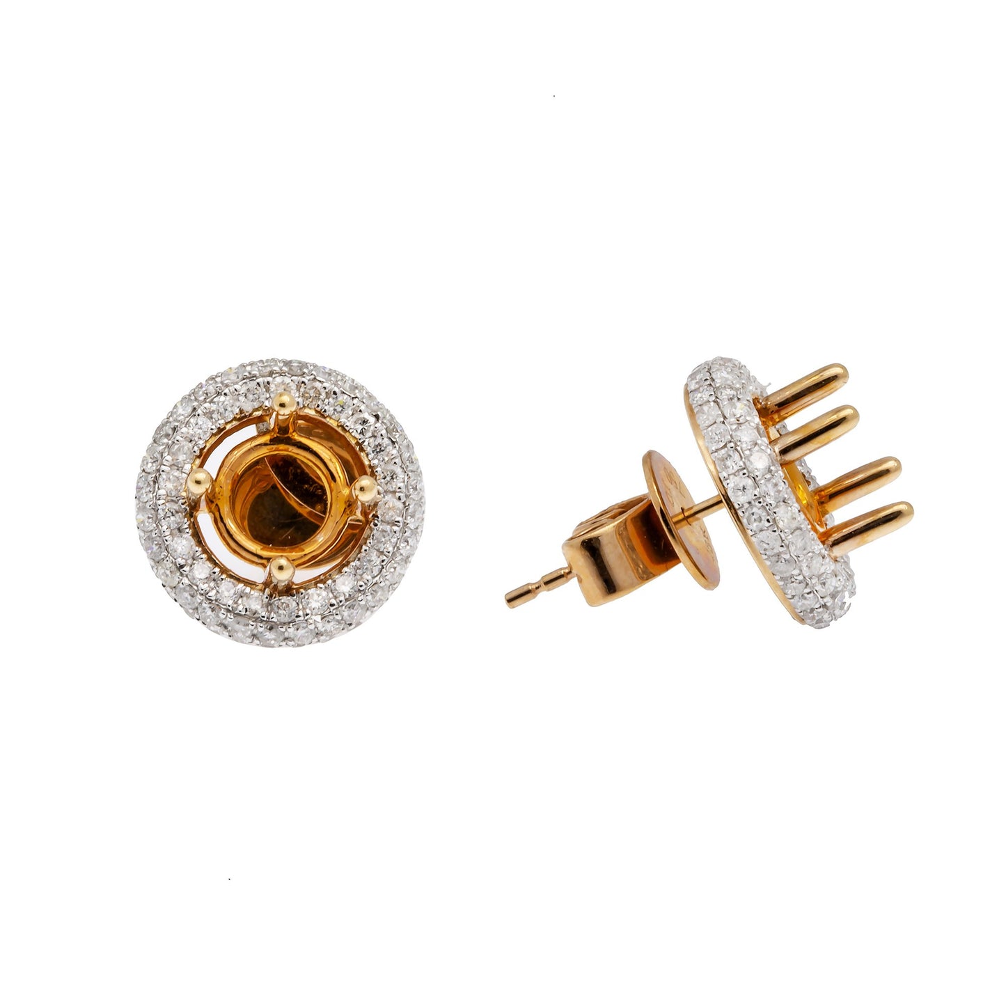 18K Rose Semi Mount Gold Round Shaped Earrings