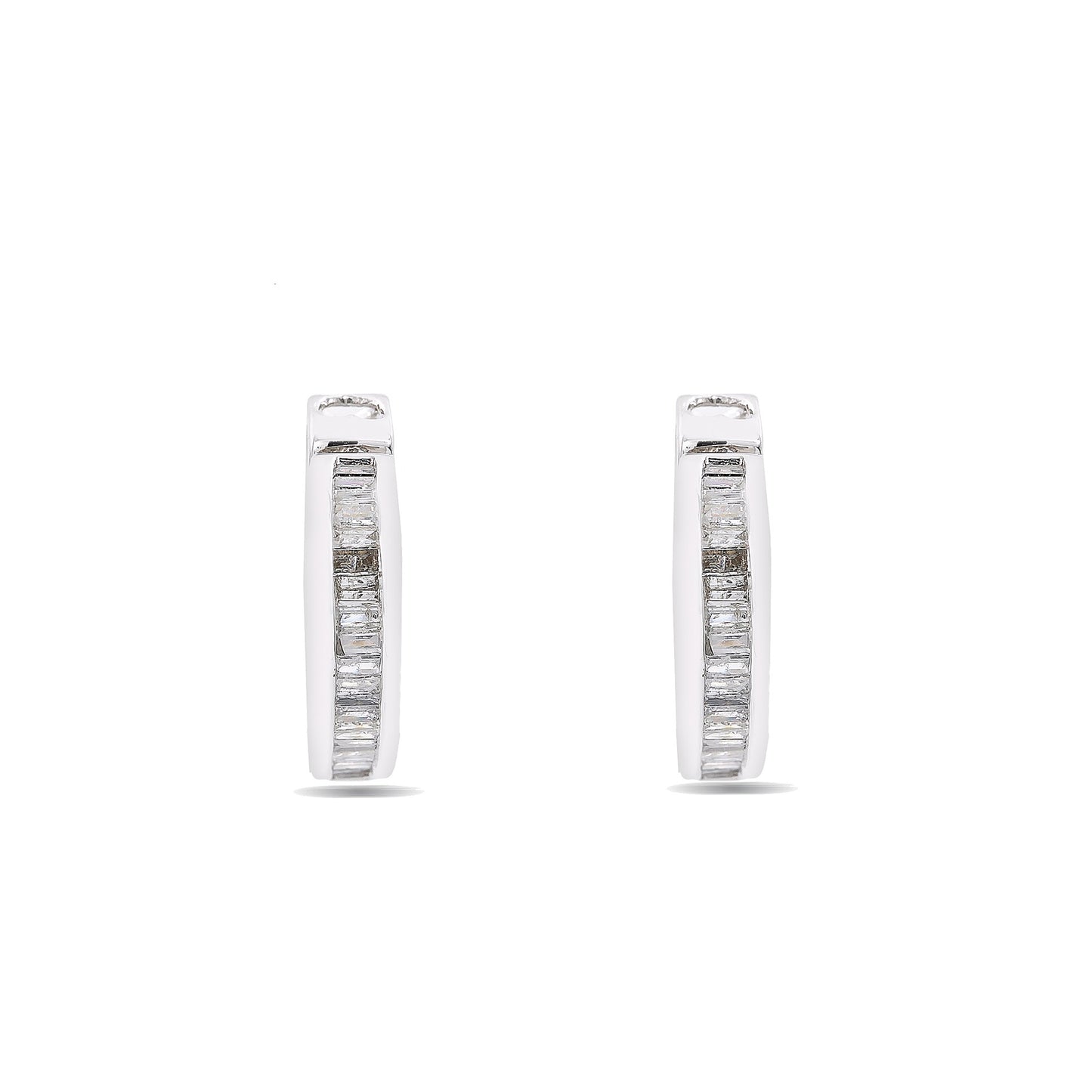 14K White Gold Hoops Earrings With 1.20 Emerald Diamonds