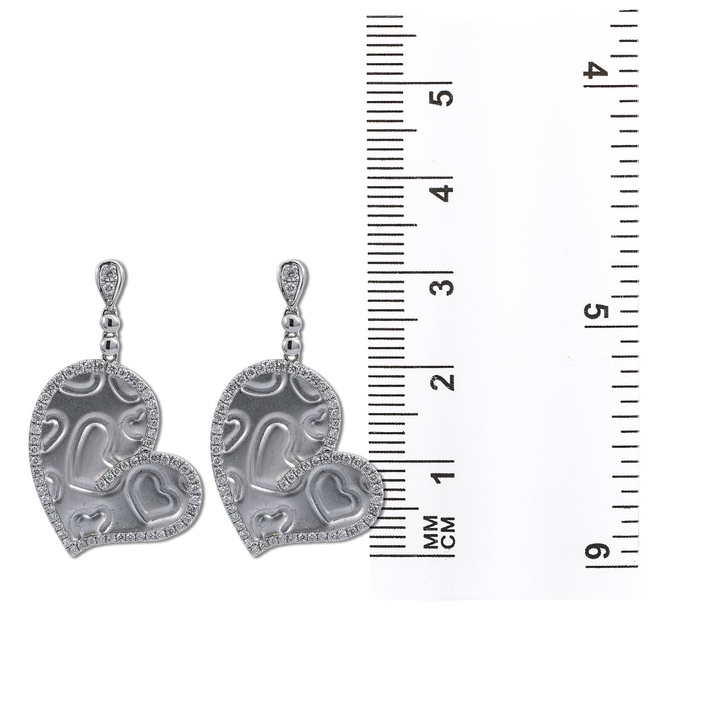 18K White Gold Ladies Heart Shaped Earrings With Diamonds