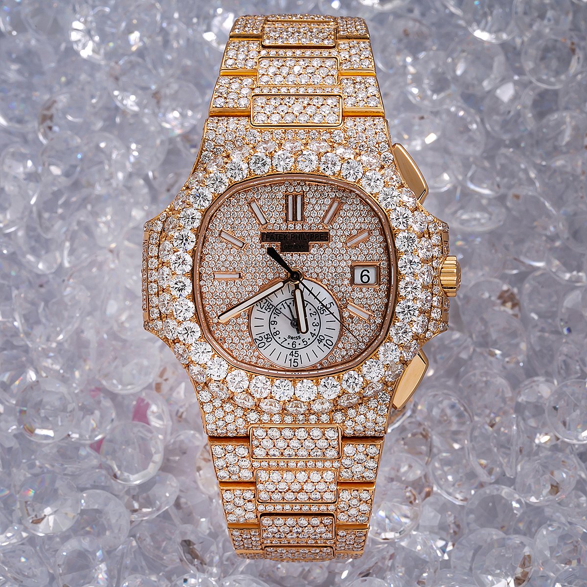18K Rose Gold Patek Philippe Nautilus 5980/1R 40.5mm Champagne Dial Diamond Watch