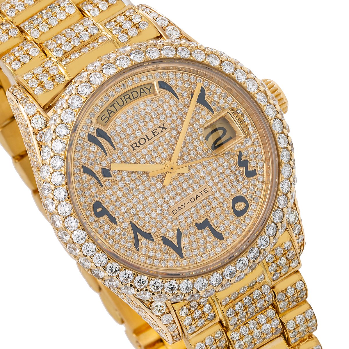 Rolex Day-Date Diamond Watch, 18038 36mm, Champagne Custom Arabic Diamond Dial With 15.75 CT Diamonds