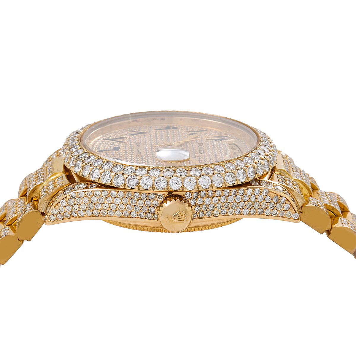 Rolex Day-Date Diamond Watch, 18038 36mm, Champagne Custom Arabic Diamond Dial With 15.75 CT Diamonds