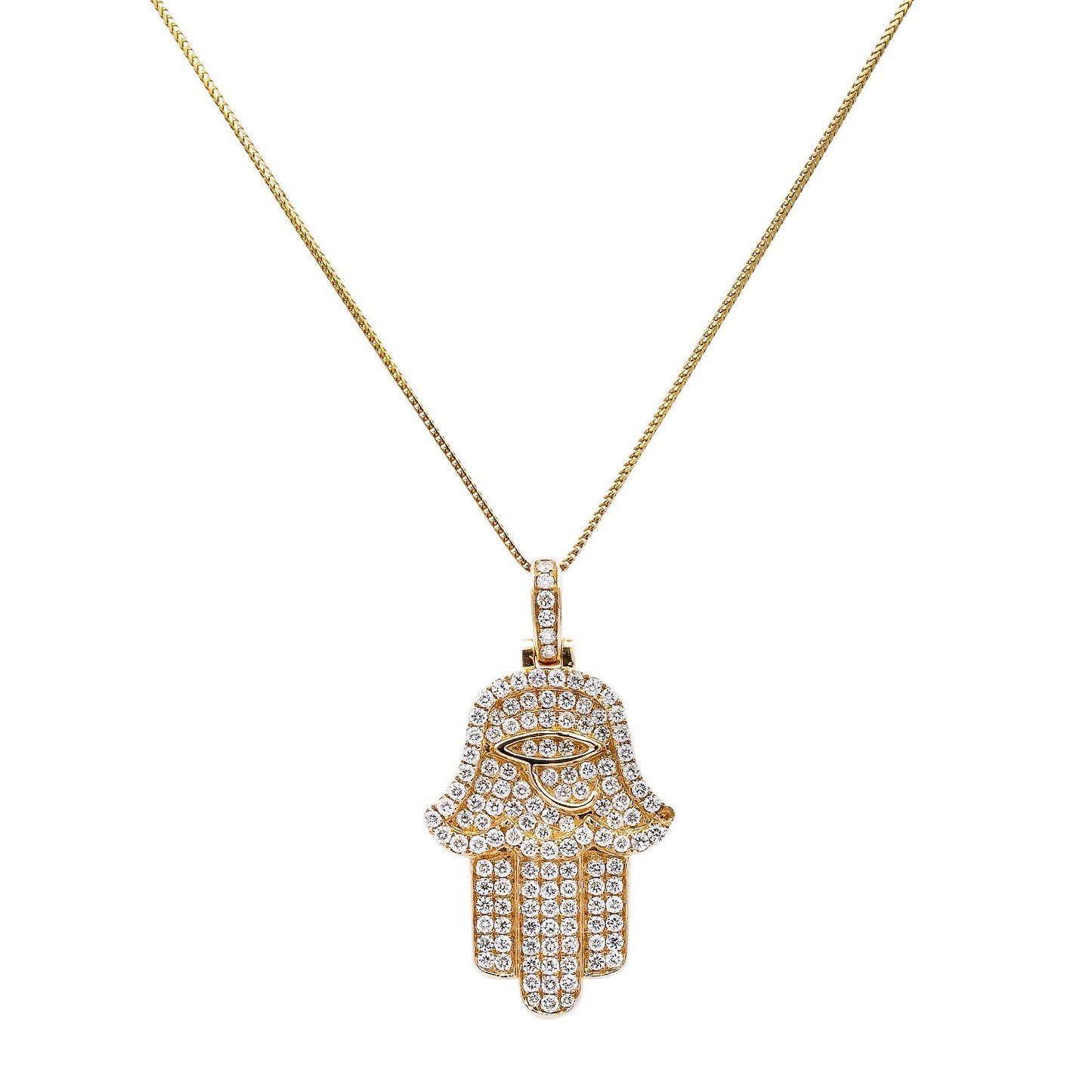 14k Yellow Gold Hamsa Pendant with 2.05 Ct Diamonds