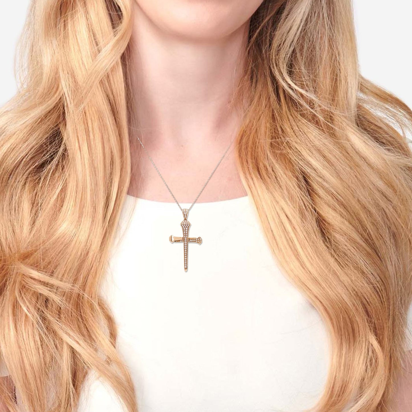Unisex 14K Yellow Gold Cross of Nails Pendant with 0.48 CT Diamonds