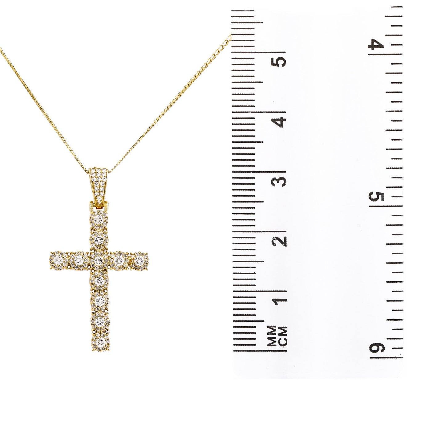 18K Yellow Gold Cross Women's Pendant with 1.95CT Diamonds