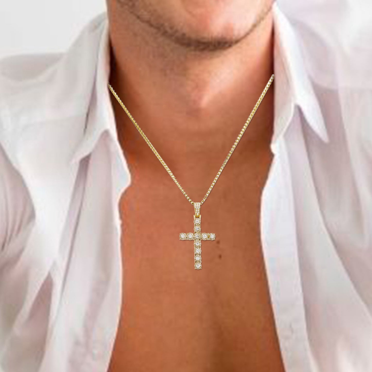 18K Yellow Gold Cross Women's Pendant with 1.95CT Diamonds
