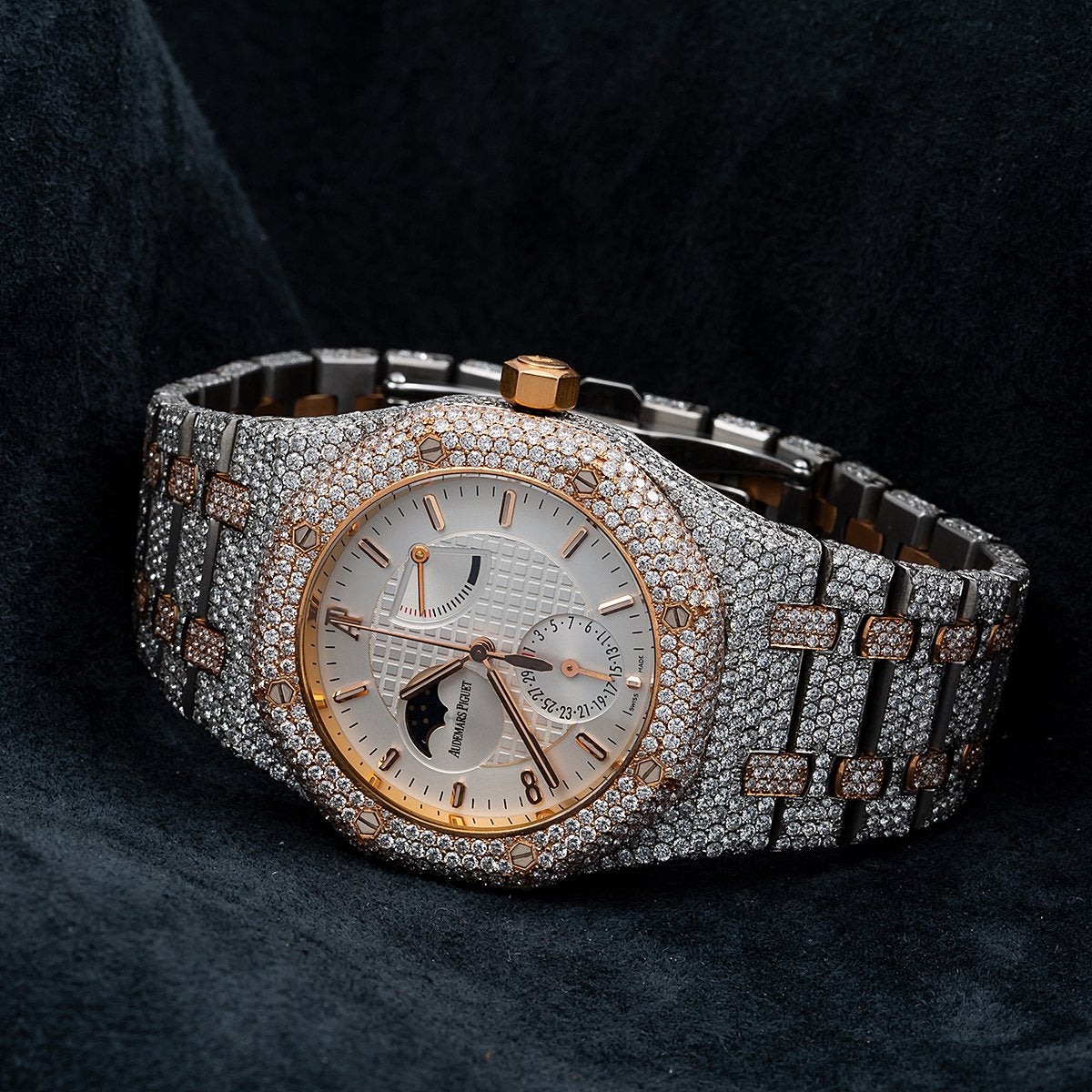 Audemars Piguet Royal Oak 25168SR 39MM White Moon Phase Dial With 22.75 CT Diamonds