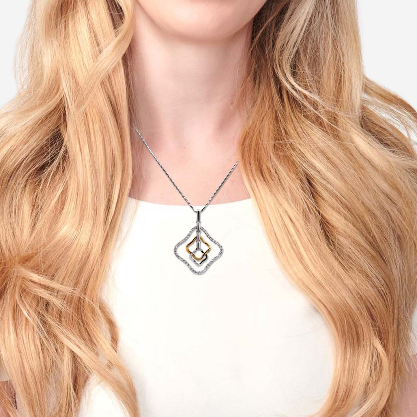 18K Rose & White Gold Floating Shapes Women's Pendant with 0.16CT Diamonds