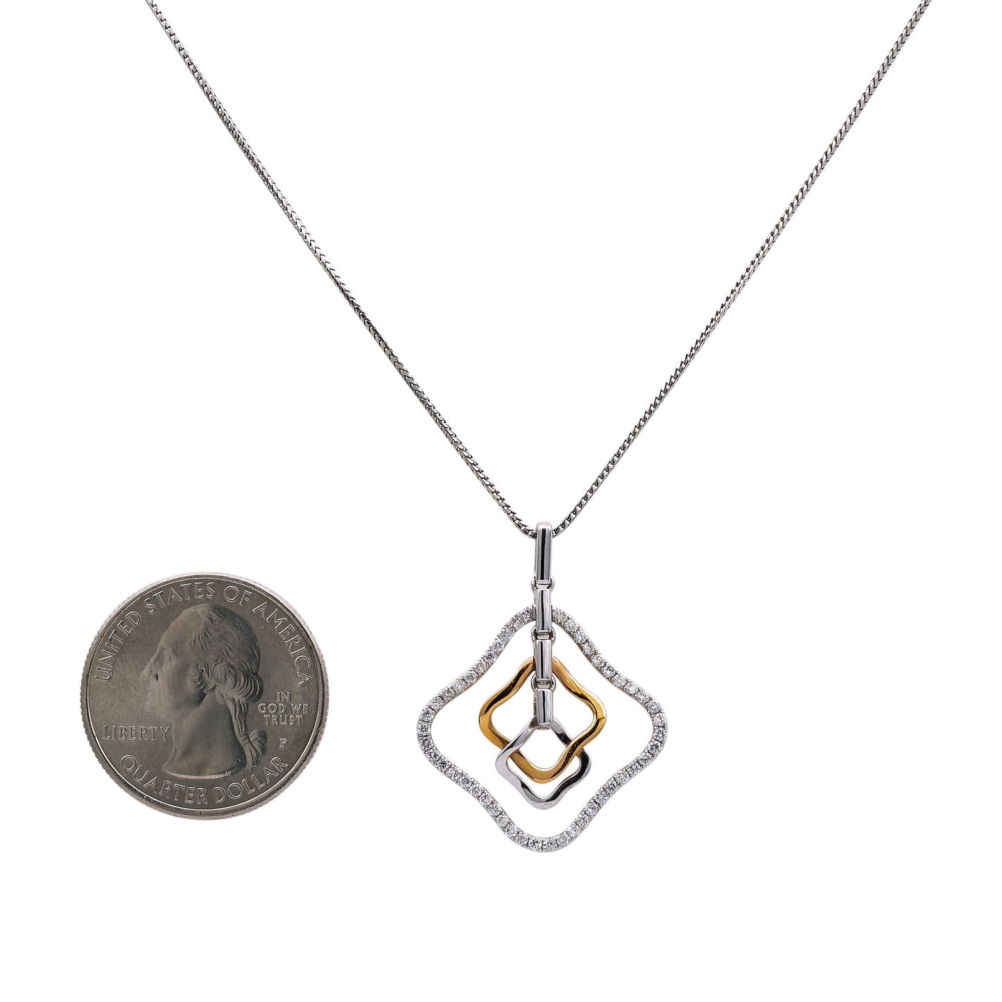 18K Rose & White Gold Floating Shapes Women's Pendant with 0.16CT Diamonds