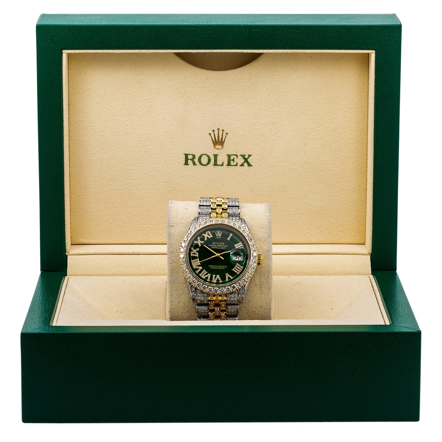 Rolex Datejust Diamond Watch, 1601 36mm, Green Diamond Dial With 8.25 CT Diamonds