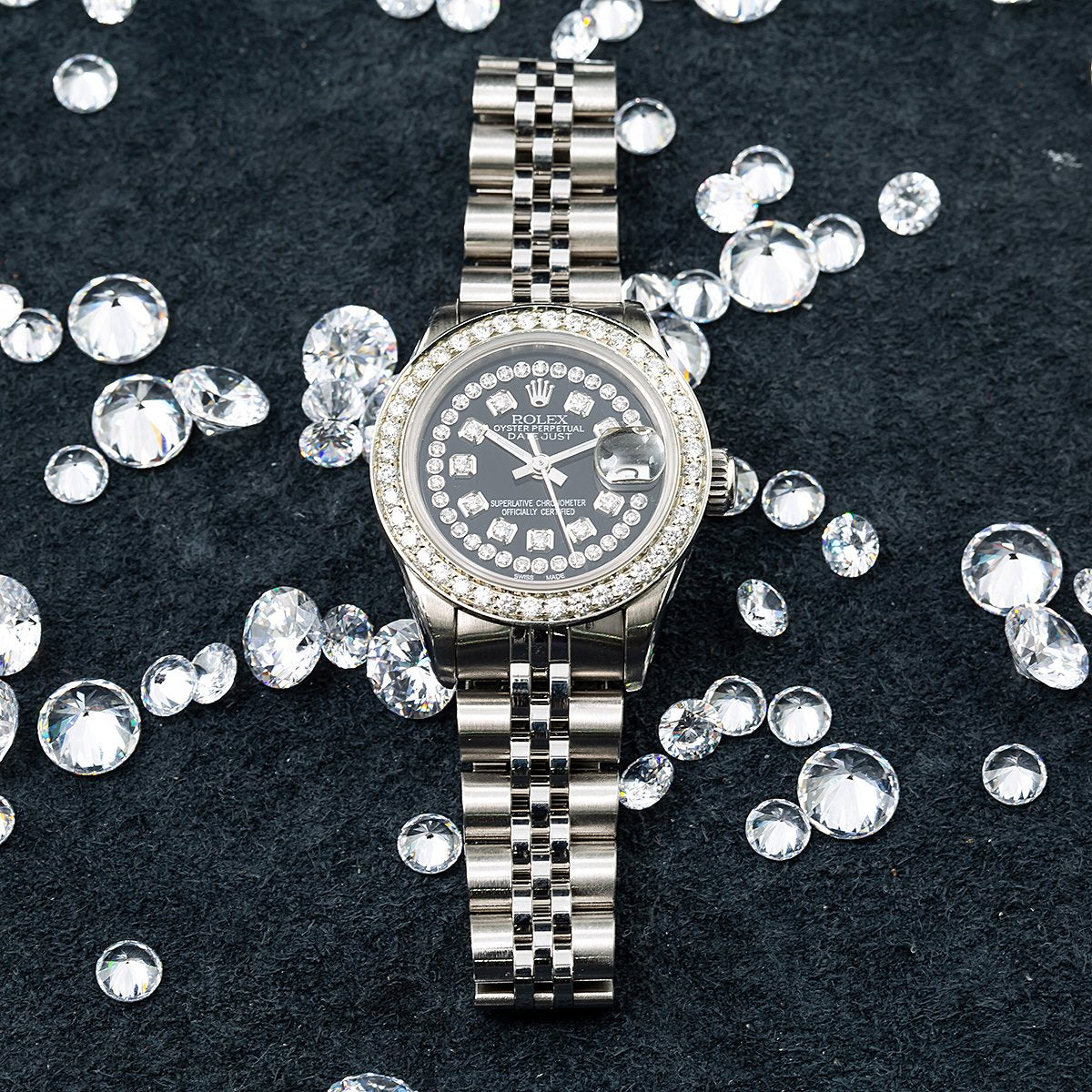 Rolex Datejust Ladies Diamond Watch, 26mm, Black Diamond Dial And Diamond Bezel 2 CT Of Diamonds