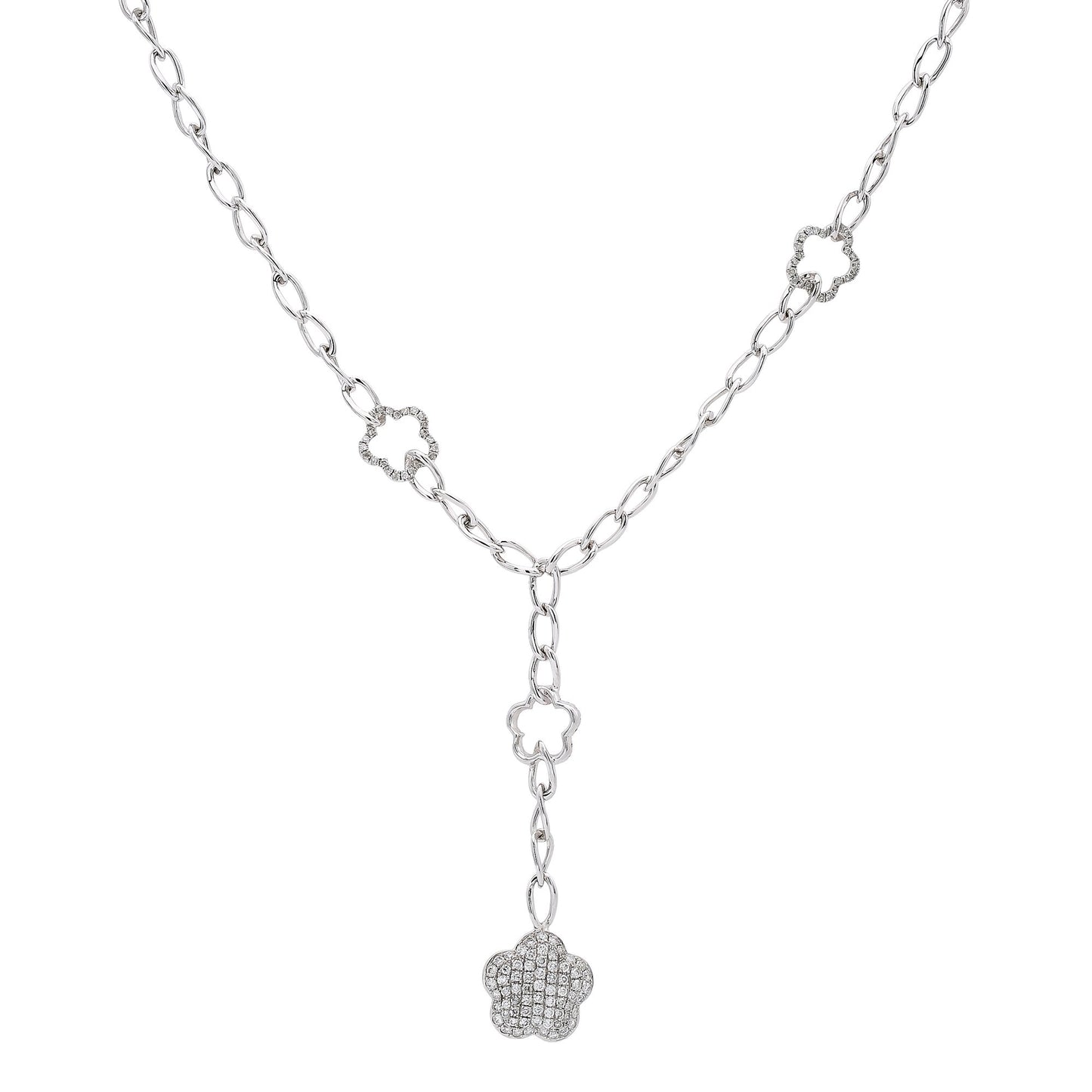 18K White Gold Women's Necklace, 18" chain and diamonds