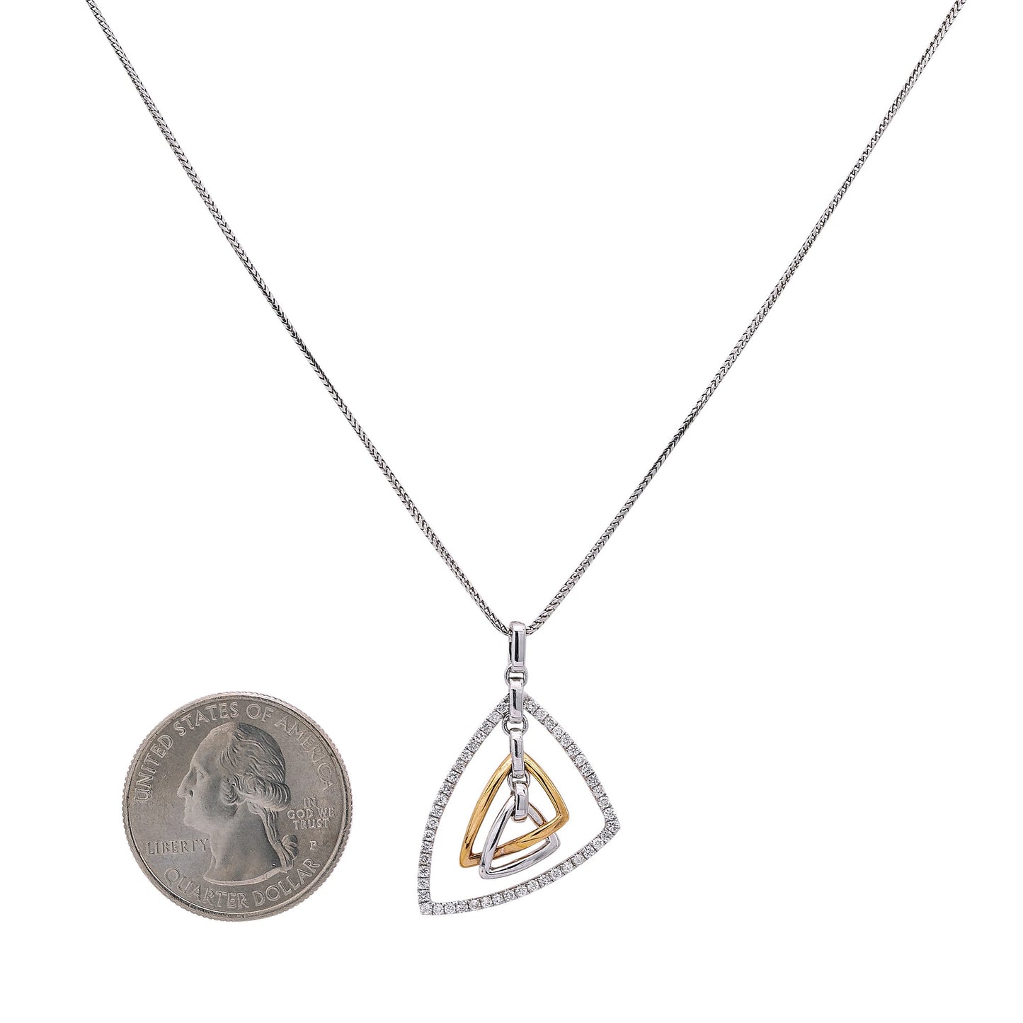 18K Rose & White Gold Minimal Floating Shapes Women's Pendant with 0.40CT Diamonds
