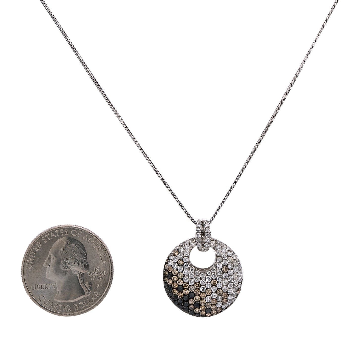 14K White Gold Disk Women's Pendant with 2.77CT Diamonds